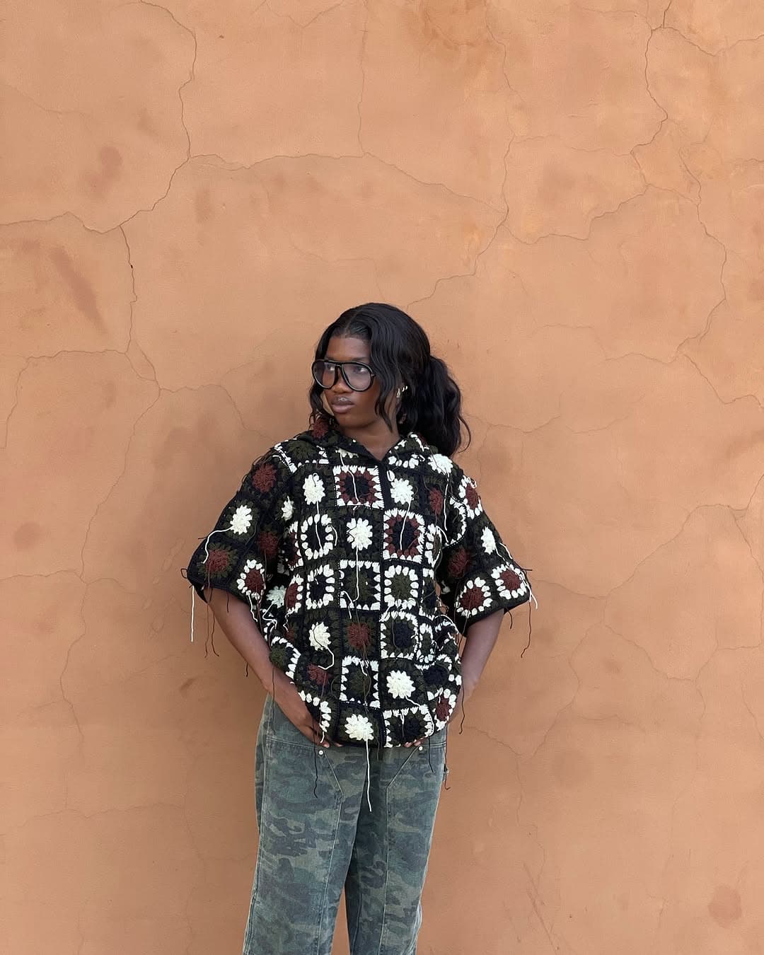 Black and white shirt with brown details